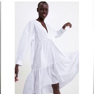NEW ZARA white oversized cotton poplin midi dress BLOGGERS FAV